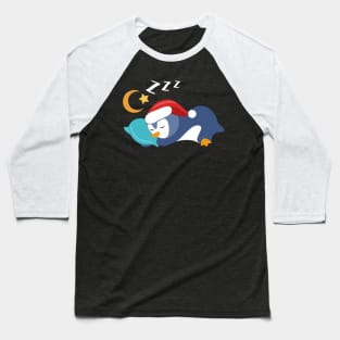 Adorable Christmas Baby Penguin Slepping Stars and the Moon Baseball T-Shirt